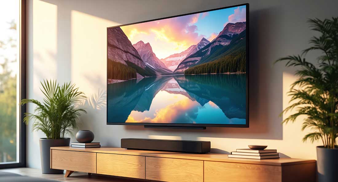 acoustic architect - wall mounted TV with a high-end audio sound bar