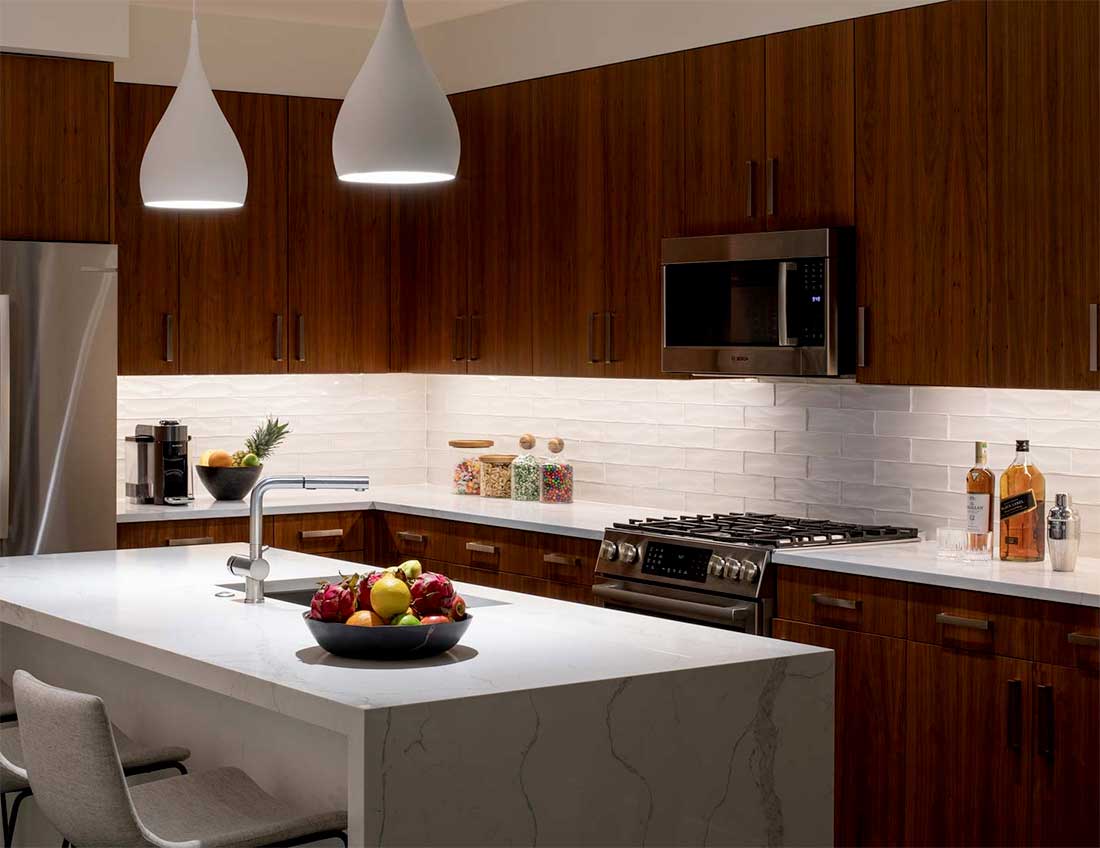 Lutron lamps and lighting in kitchen