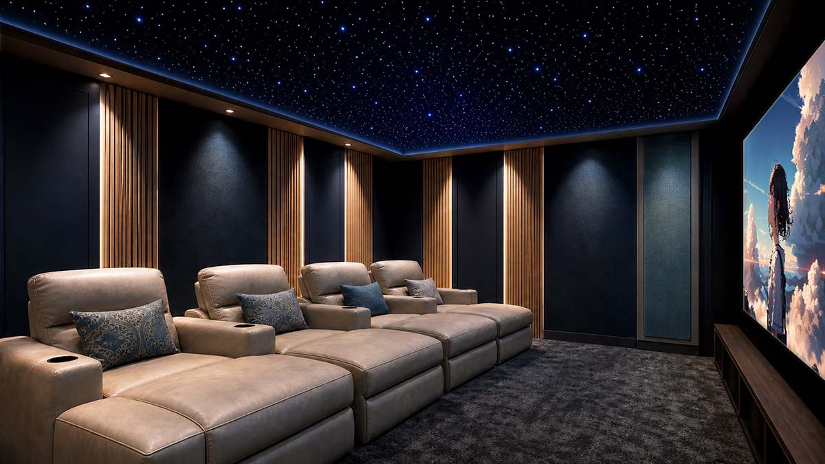 finished cozy home theater in Florida
