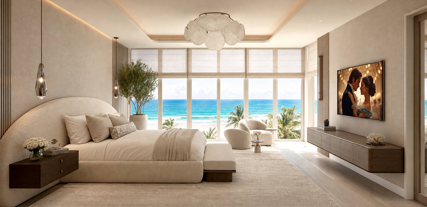 luxury Lutron motorized blinds for bedrooms