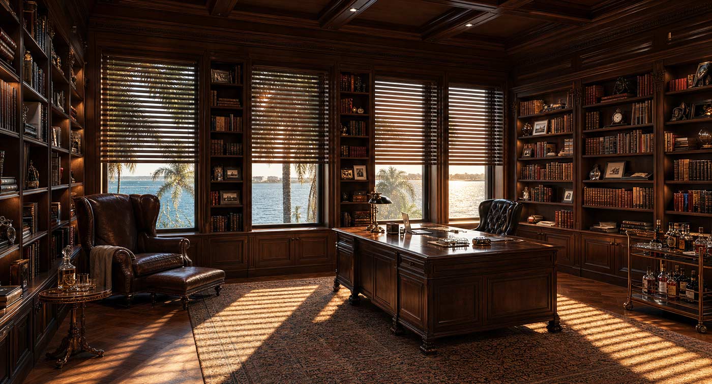 motorized wood blinds and window treatments for Jupiter Florida homes