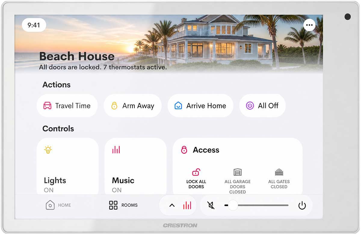 Crestron 80 Series wall touch panel in white in a Florida home