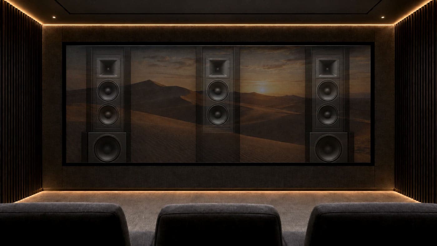 surround sound speakers behind the projector screen